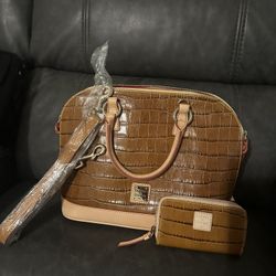 Dooney & Bourke brown crocodile-embossed leather Zip Zip satchel. 