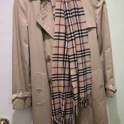 Burberry Wool Lined Coat With Scarf