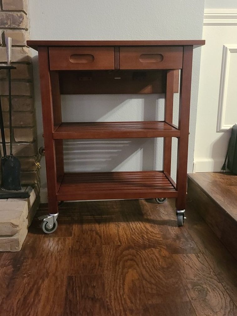 Bar Cart With Leaf And 2 Drawers