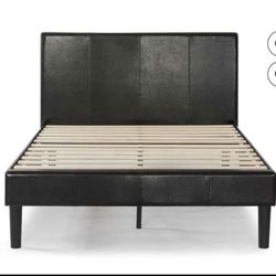 Faux Leather Upholstered Platform Bed Frame espresso full size