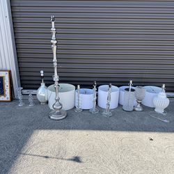 Modern Crystal & Silver Table Lamps w/ White Shades – Sold Separately