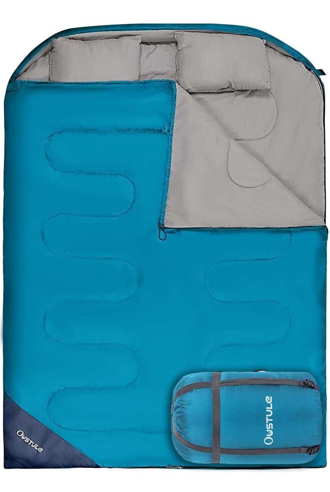 Double Sleeping Bag for Adults, 2 Person Sleeping Bag with Pillows for Camping Backpacking Hiking, XL Queen Size Two Person Sleeping Bag for Cold Weat