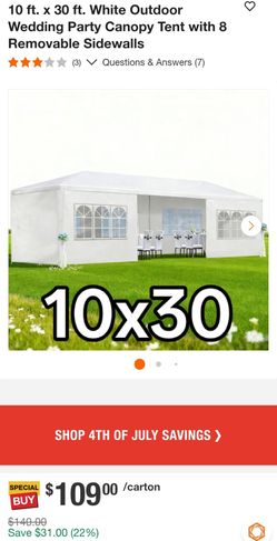 10 ft. x 30 ft. White Outdoor Wedding Party Canopy Tent with 8 Removable Sidewalls