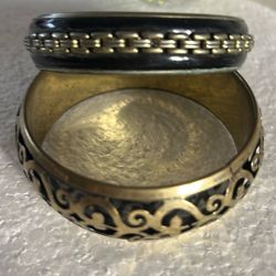 Vintage Black Enamel With Braided Gold Chain Wrapping Around In Center And Golden Black Cut Out Bracelet 