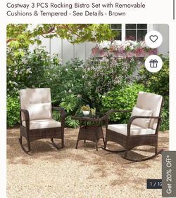 3 PCS  Wicker Patio Rocking Bistro Set