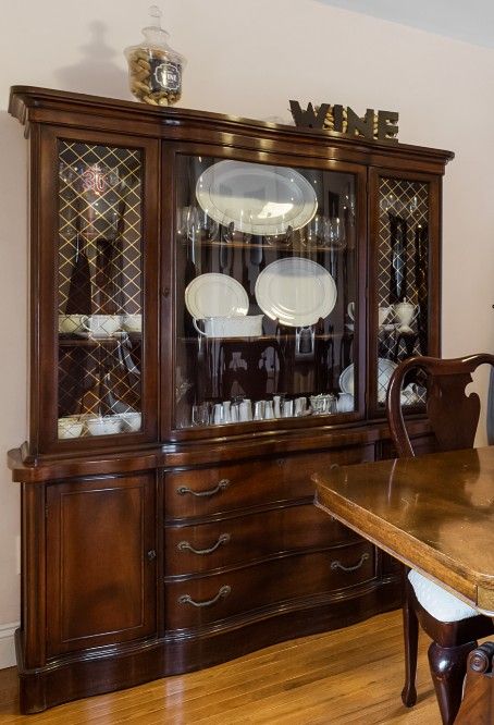 Antique China Cabinet w curved glass