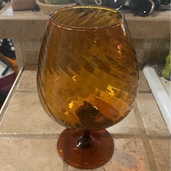 Vintage Italian Empoli Amber Color Large Glass/Brandy Snifter/Vase