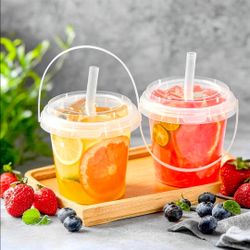 Drink Buckets with Lids and Straws