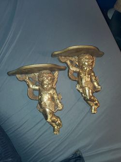   Vintage Gold Cherub shelves Pair 