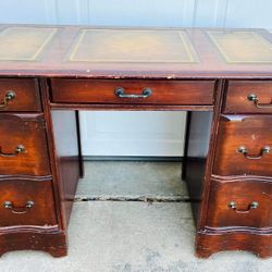 Beautiful Antique Wood Desk with Leather Inlay Top
