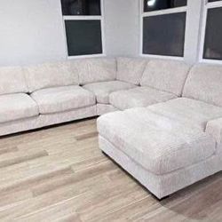 New 5 Piece Corduroy Sectional.  Beige Or Grey.  127x-27x66.  Free Delivery!