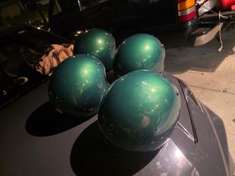 Lot of 4 Green Metallic Half Helmets