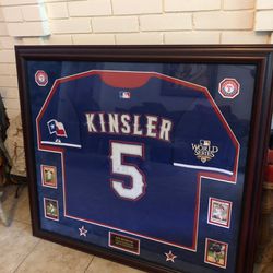 Ian Kinsler “signed” & Triple Matted 2010 Rangers World Series Jersey 