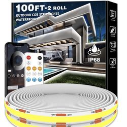 100ft COB Outdoor LED Strip Lights Waterproof, Dimmable 6500K Bright White, IP68 Outside Led Light Strips Waterproof with App Remote Control, Music Sy