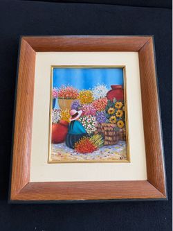 Peruvian Oil Painting  Art Flower Market Cholita Women