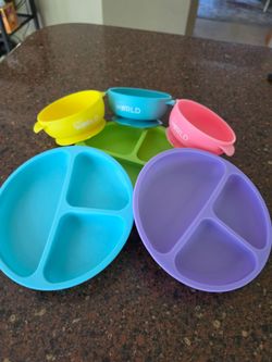 3 Wee Sprout Silicone Plates & 3 Suction Bowls