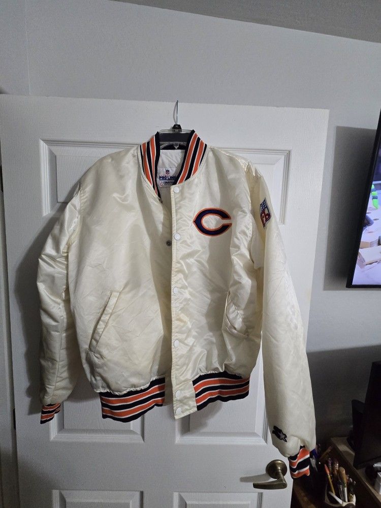 Chicago Bears White Satin Bomber Jacket