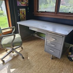 Metal Mid Century Tanker Desk & Chair
