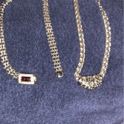 Vintage 90s Hardy Like Thick Choker Necklace With Semi Precious Gem