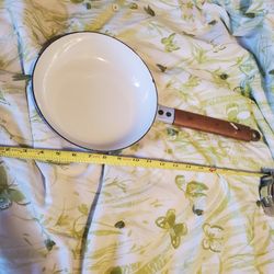 Dru Holland enameled cast iron pan wooden handle  vintage blue