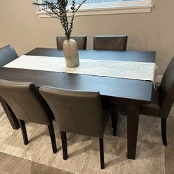 Crate and Barrel table, chairs and hutch