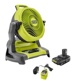 Ryobi 18V Cordless 7-1/2 in. Bucket Top Misting Fan Kit with Compact Battery and Charger
