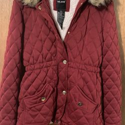 Girls Red Hooded Winter Coat W/Sherpa Lining