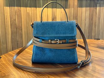 Women’s Blue/Brown Solid Crossbody Top Handle Snap, Adjustable Strap Pockets