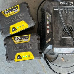 Two Kobalt 80v  2.0 Ah Batteries & Charger 