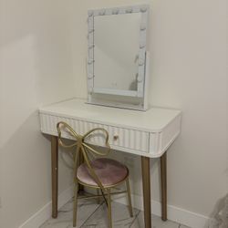 White Makeup Table/Vanity w/ Mirror & Chair