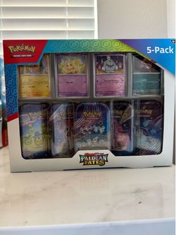 New Pokemon TCG Paldean Fates 5-Pack Mini Tin Booster Packs Scarlet & Violet