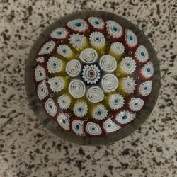 Vintage Millefiori Glass Paperweight Floral Cane Design Dome Art