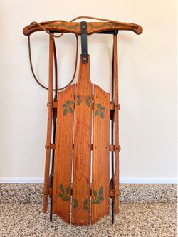 Vintage Wooden Snow Sled with Holly Stencils – Christmas & Holiday Decor