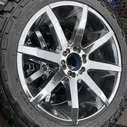 22” Chrome 6 Lug Universal Wheels & Mud Tires