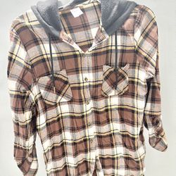 No Boundaries Brown Plaid Hooded Pullover Sweatshirt Women’s Size XXL