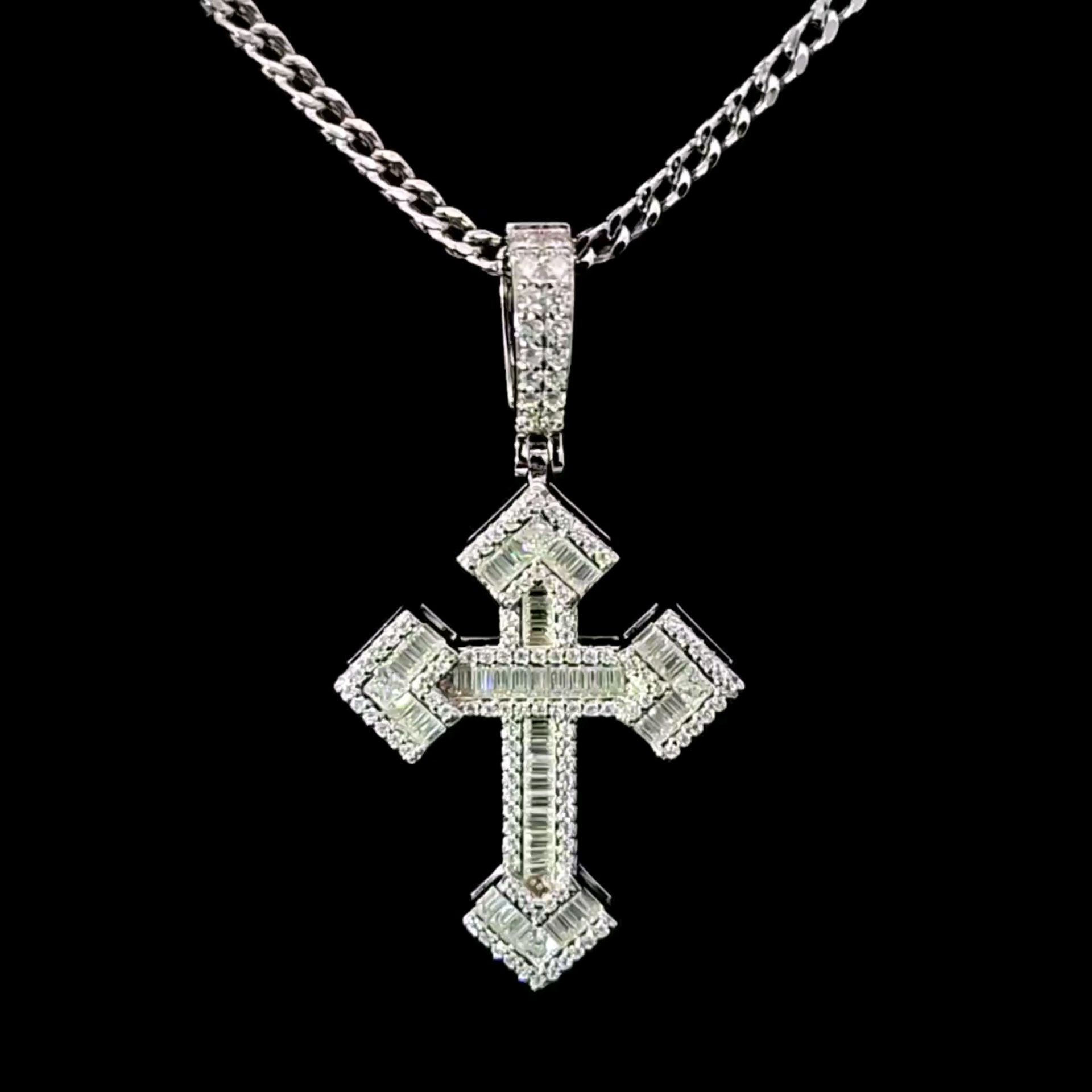 Sterling Silver VVS Moissanite 1.5CTW Cross With 20" Franco Chain