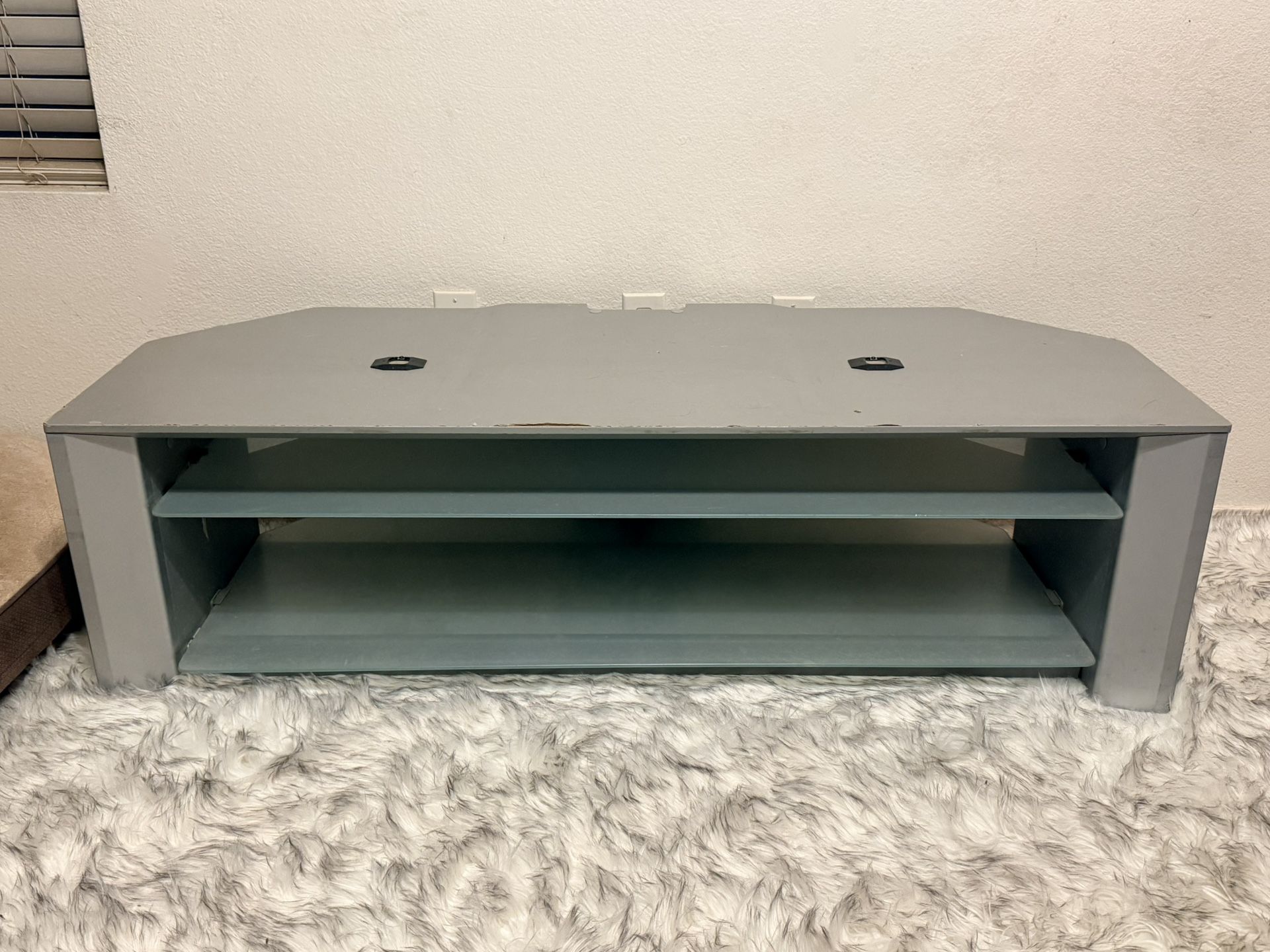 Grey Wood TV Stand Entertainment Center w/Glass Shelves (LxWxH: 22” x 54” x 16”)
