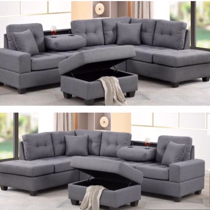 3-pc Sectional Sofa With Ottoman 