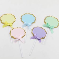 New Pack of 10 Pastel & Gold Glitter Buffet Food Label Cupcake Toppers