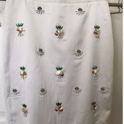 Banana Republic White Pineapple Embellished Beaded Pencil Skirt