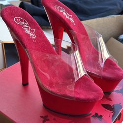 Pleaser 6” Spike Heels Red/Clr