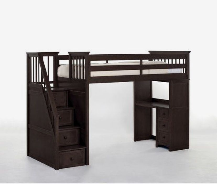 Kids Loft Twin Bed With Stair Storage and Desk