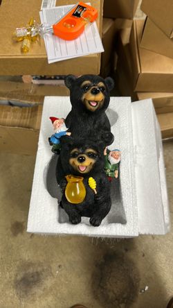 Bear and Gnome Resin Solar Garden Figurine