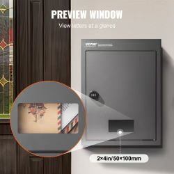 205# Through The Wall Drop Box, Heavy Duty Steel Through The Wall Mailbox with 2.8-7.9" 13" Combination Lock, 12.5x6.3x16.9 Mail Drop Box, Dark Gray
