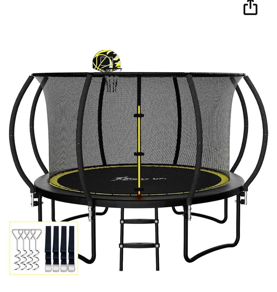 Trampolín Heavy Duty Metal 12ft Canasta Y Escalera