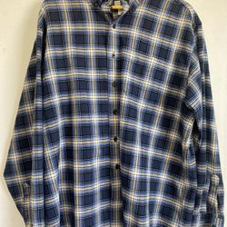 LL Bean Flannel Shirt Mens Size XL- Reg Blue Traditional Fit Plaid Striped (N15)