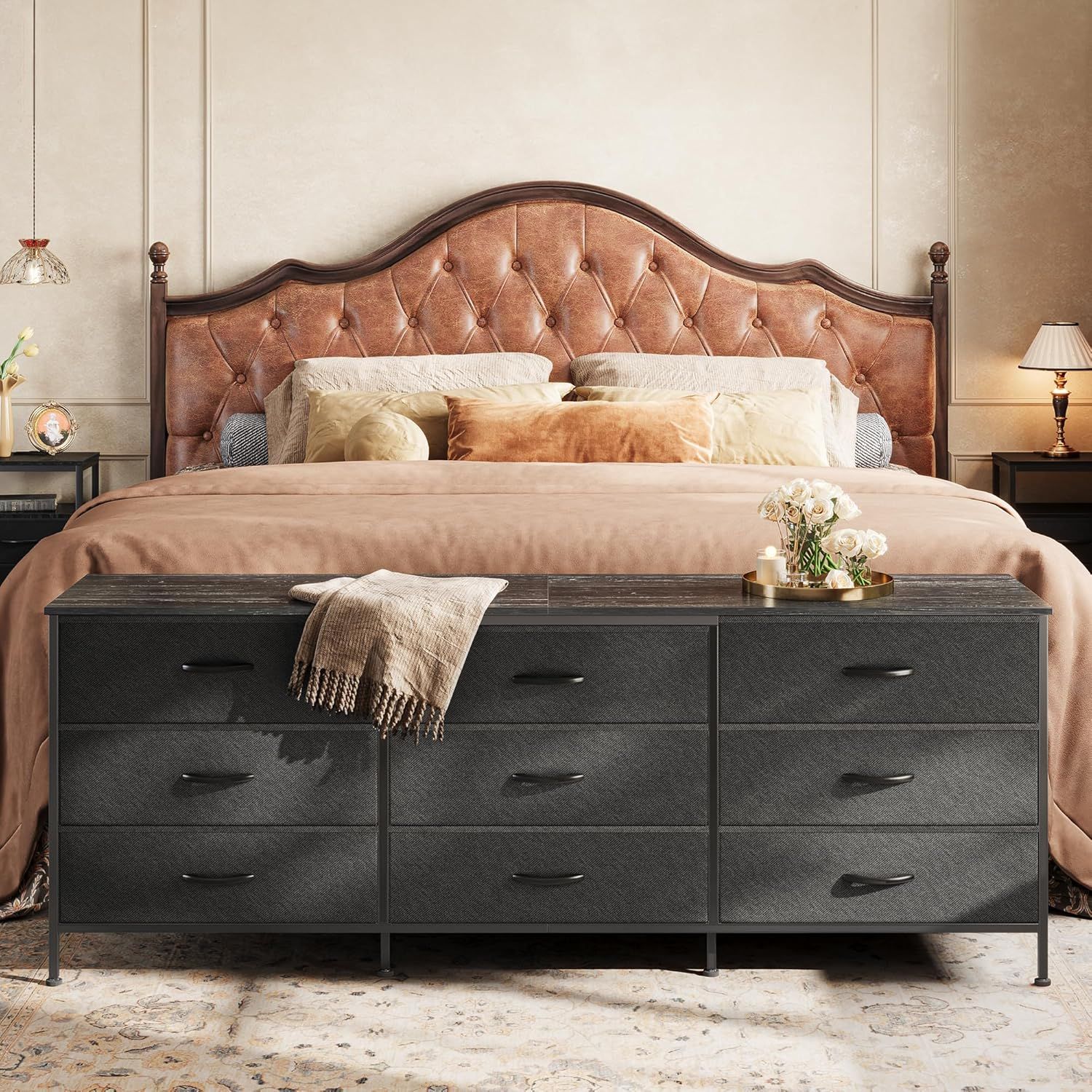 Huuger 63 Inch Dresser for Bedroom, Dresser for Closet with 9 Drawers, Large TV Stand for 55, 65, 70 Inch TV, Entertainment Center with Storage, Wide
