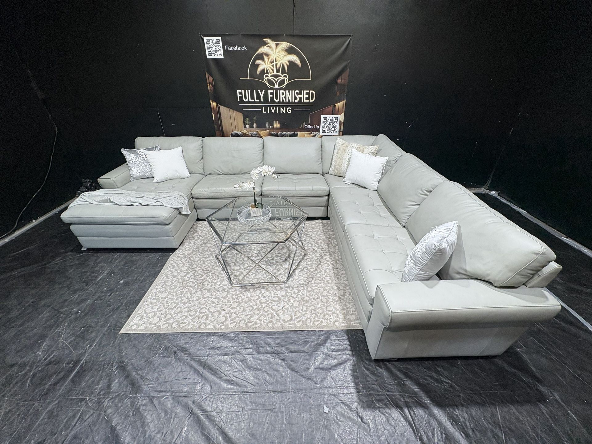 Sectional:m/couch/sofa, Size:110x140x68, Color:Teale, Material:leather, Delivery Available