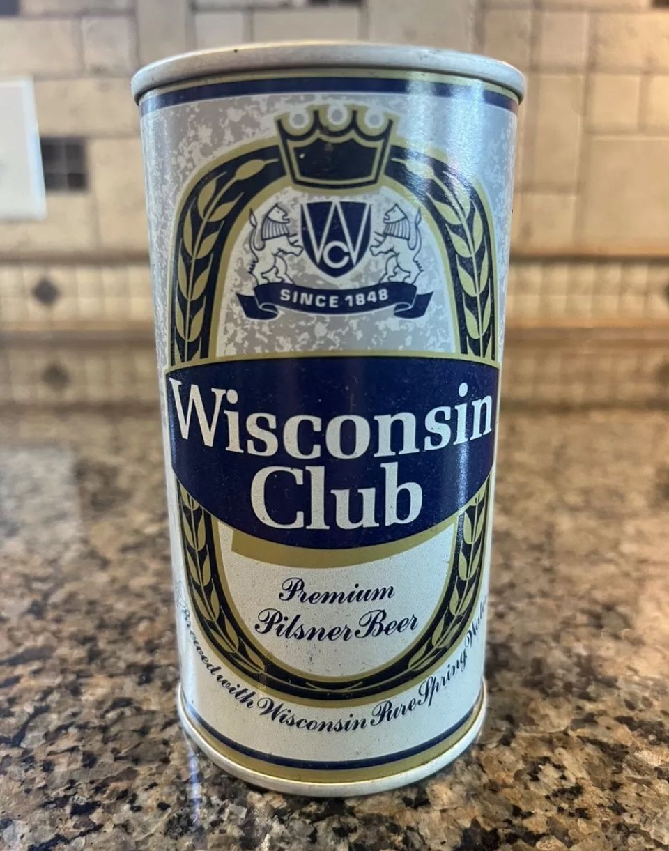 Wisconsin Club Premium Pilsner Empty  Beer Can. Straight Steel. 12 Oz