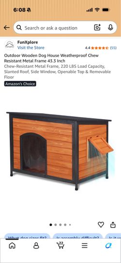 NEW IN BOX- MUST ASSEMBLE NO DELIVERY. MUST PICK UP. Outdoor Wooden Dog House Weatherproof Chew Resistant Metal Frame 43.3 Inch Chew-Resistant Metal F